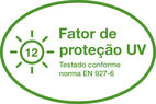 Fator de proteção UV 12 - Testado conforme norma EN 927-6