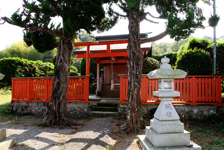 La entrada al complejo del templo está marcada por árboles y faroles de piedra. 