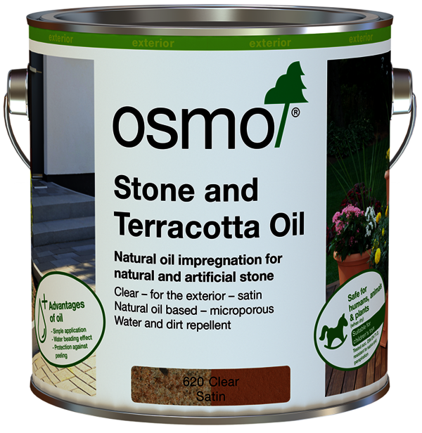 Osmo Stone and Terracotta Oil impregnates planters and paved paths made of natural stone and terracotta