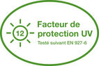 Facteur de protection UV 12 - Testé suivant EN 927-6