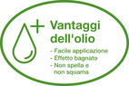 Vantaggi dell'olio: Facile applicazione, effetto bagnato, non spella e non squama