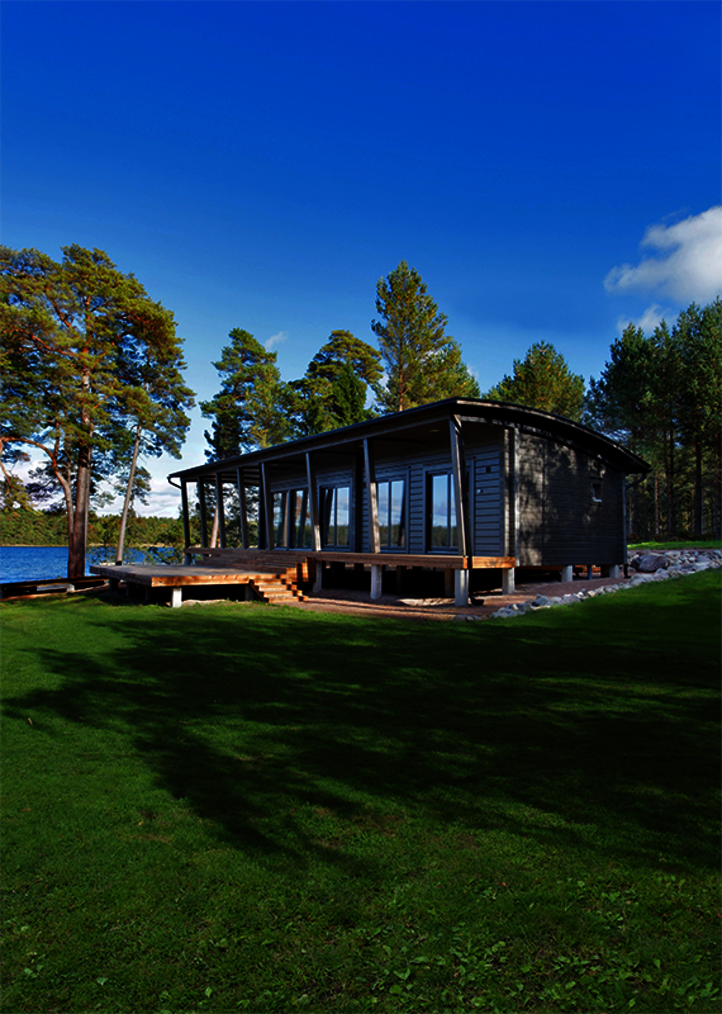 Vista exterior de cabaña en Finlandia, acabada con recubrimientos Osmo