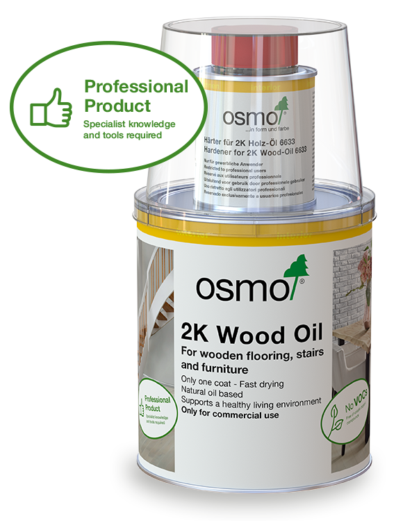 Osmo 2K Wood Oil is a high-quality solvent-free matt 2-component oil based on natural oils for professional use