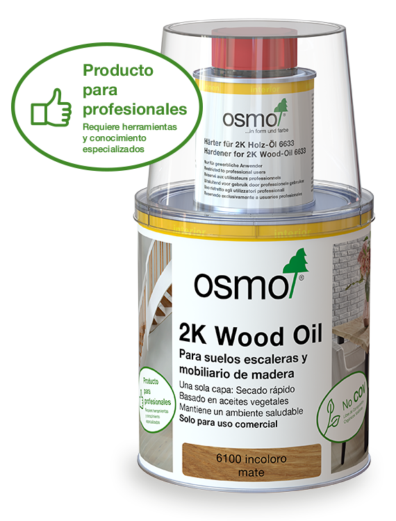 Osmo 2K Wood Oil es un aceite mate de 2 componentes de alta calidad basado en aceites naturales para uso profesional