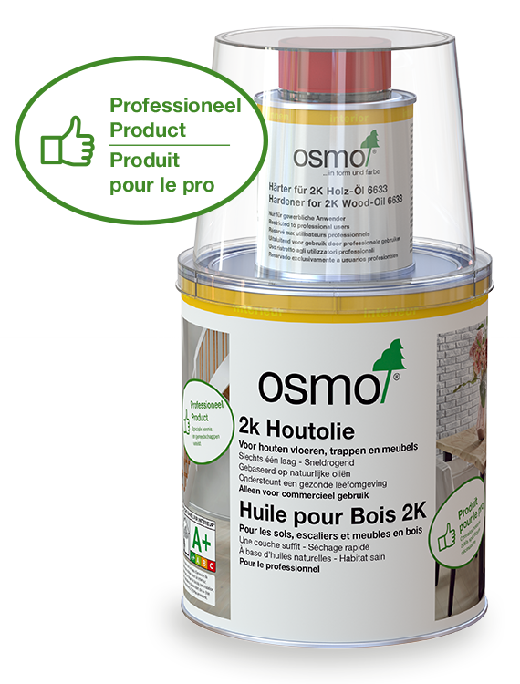 Osmo 2K Houtolie is een hoogwaardige oplosmiddelvrije matte 2-componenten olie op basis van natuurlijke oliën voor professioneel gebruik
